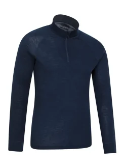 Mountain Warehouse Blue Mens Merino Quarter Zip Thermal Top
