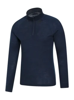 Mountain Warehouse Blue Mens Merino Quarter Zip Thermal Top