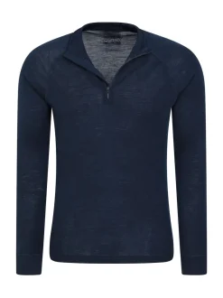 Mountain Warehouse Blue Mens Merino Quarter Zip Thermal Top