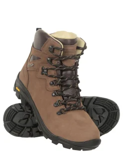 Mountain Warehouse Brown Odyssey Extreme Waterproof, Vibram Sole Leather Mens Hiking Boots