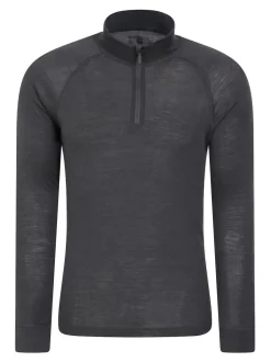 Mountain Warehouse Grey Mens Merino II Long Sleeve Quarter Zip Thermal Top