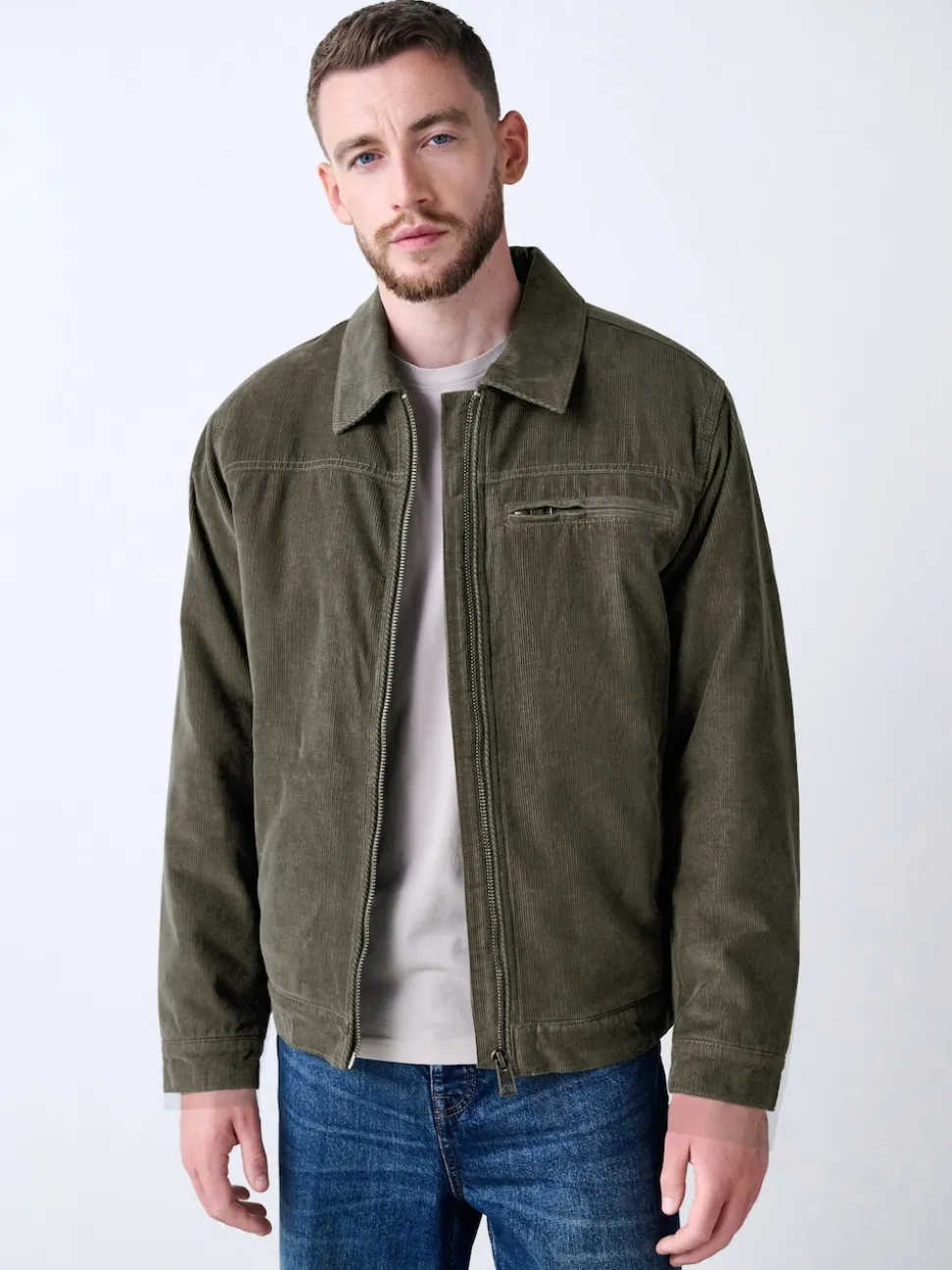 Mushroom Brown Corduroy Borg Lined Jacket