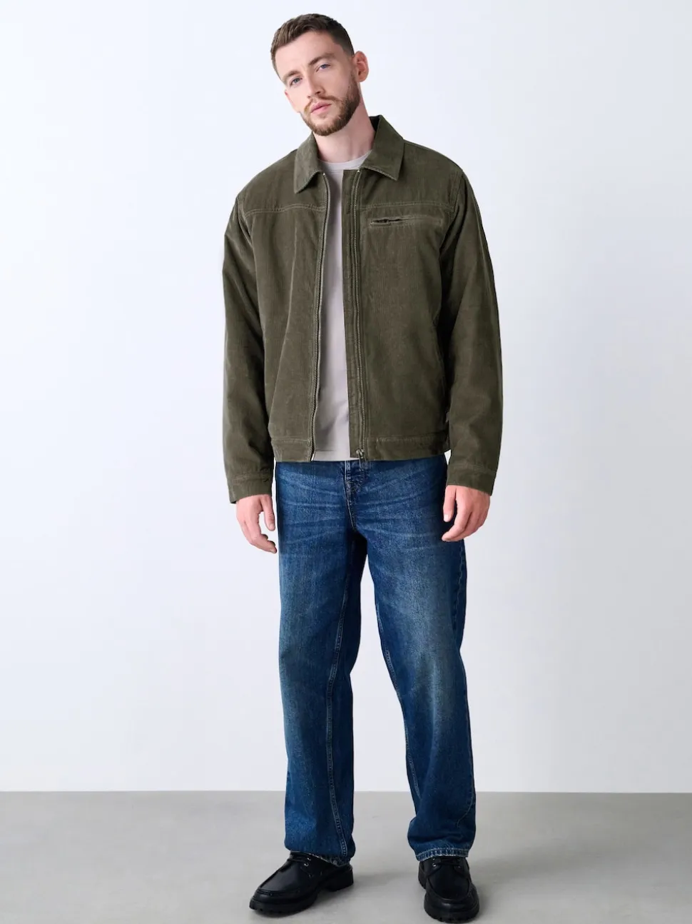 Mushroom Brown Corduroy Borg Lined Jacket