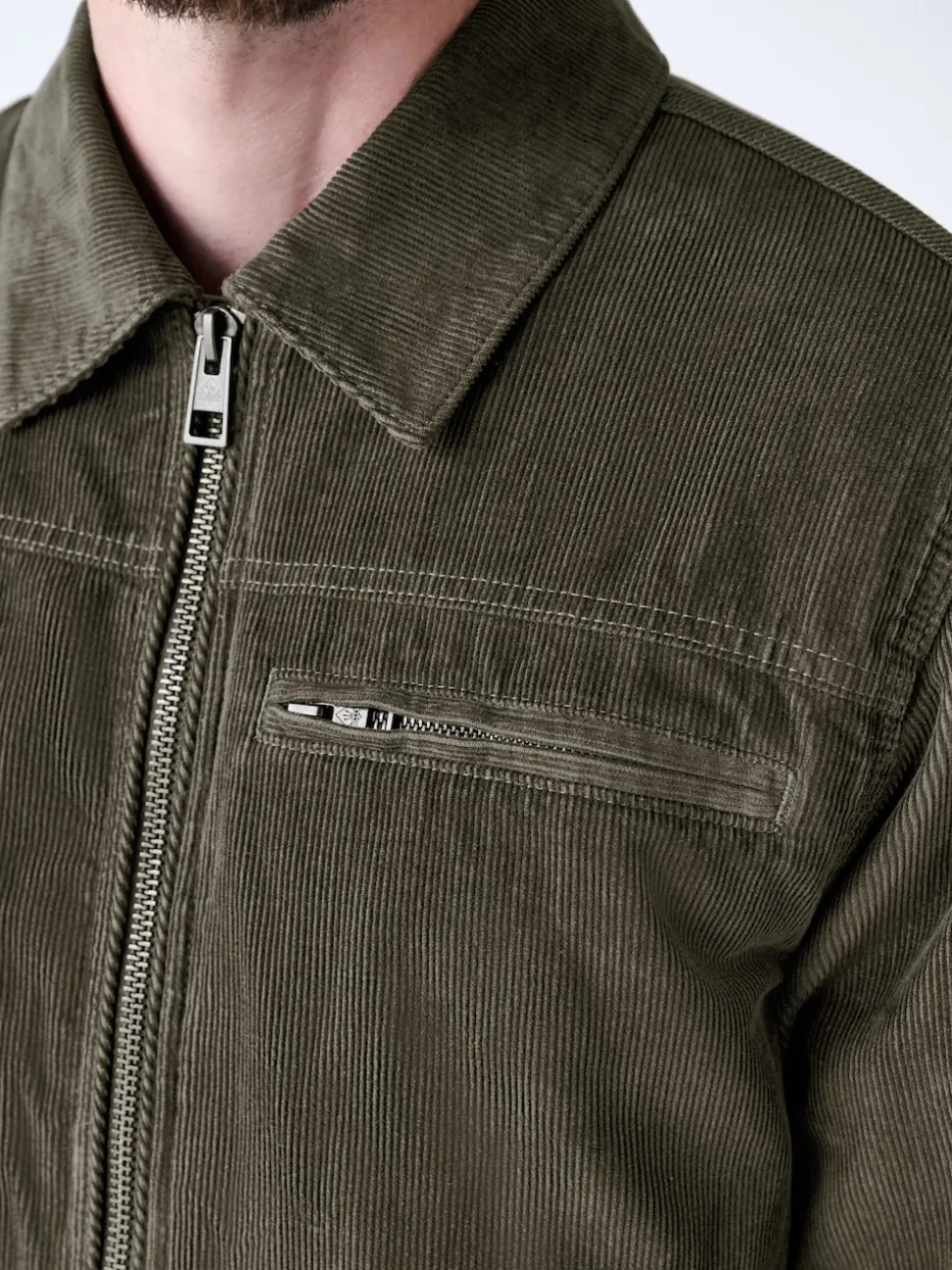 Mushroom Brown Corduroy Borg Lined Jacket