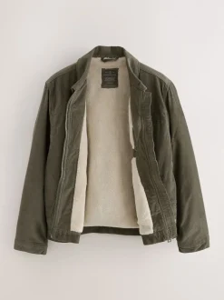 Mushroom Brown Corduroy Borg Lined Jacket