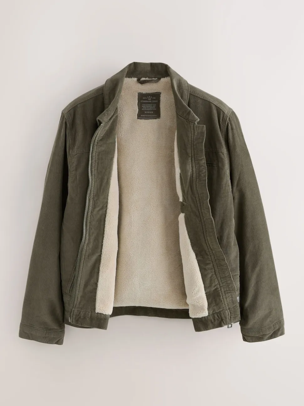 Mushroom Brown Corduroy Borg Lined Jacket
