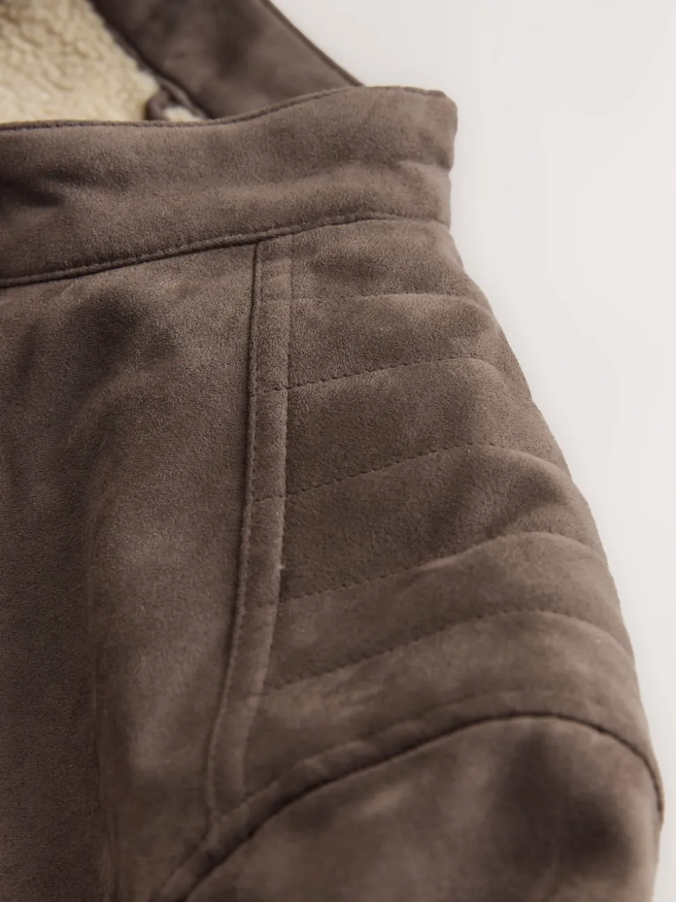 Mushroom Brown Faux Suede Borg Lined Zip Jacket