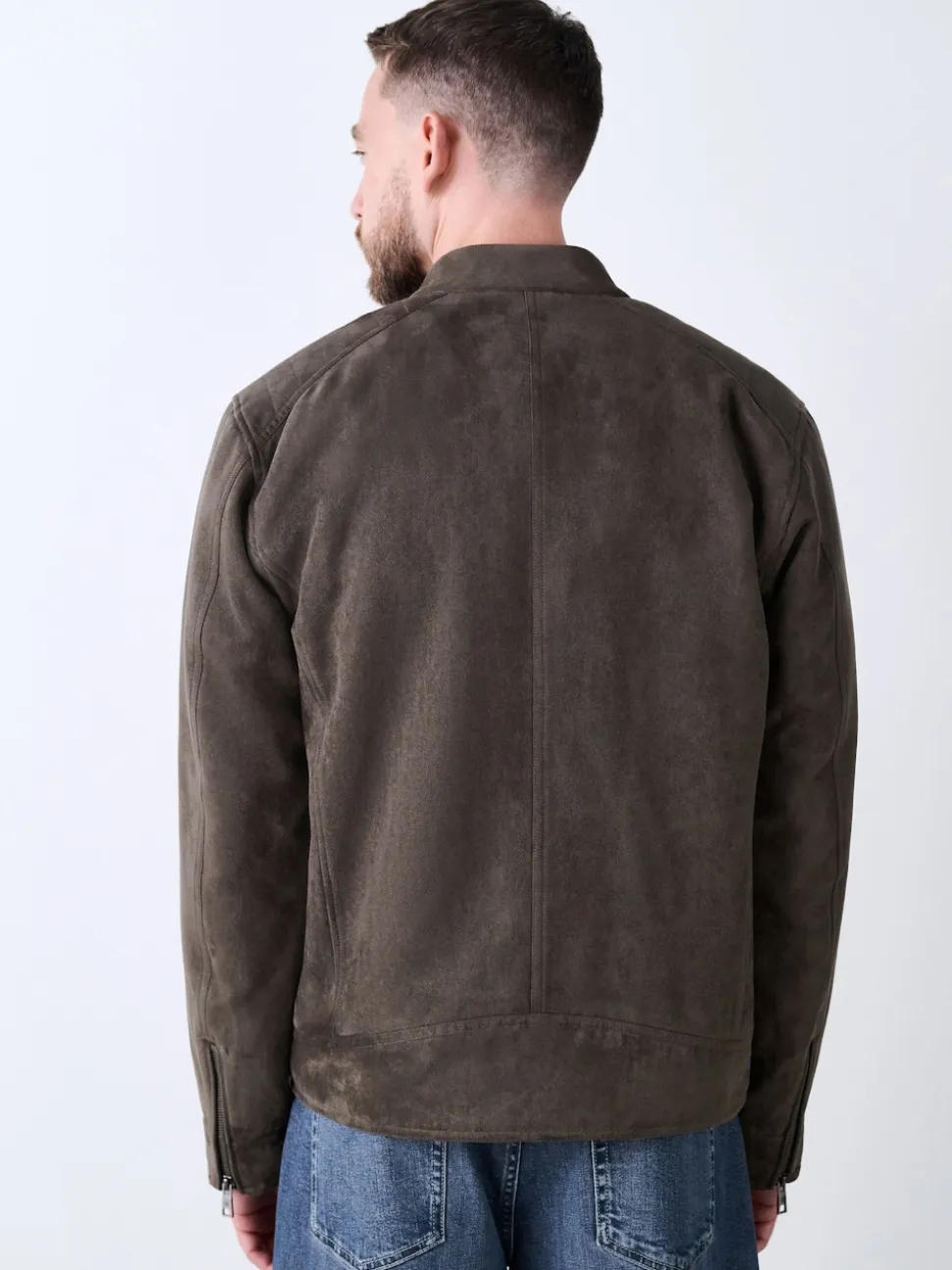 Mushroom Brown Faux Suede Borg Lined Zip Jacket