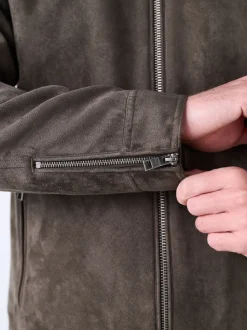 Mushroom Brown Faux Suede Borg Lined Zip Jacket