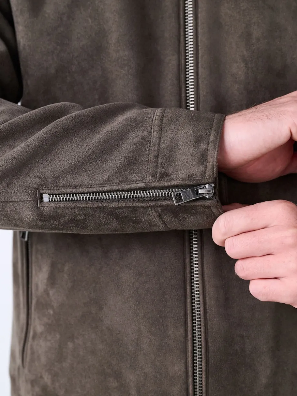 Mushroom Brown Faux Suede Borg Lined Zip Jacket