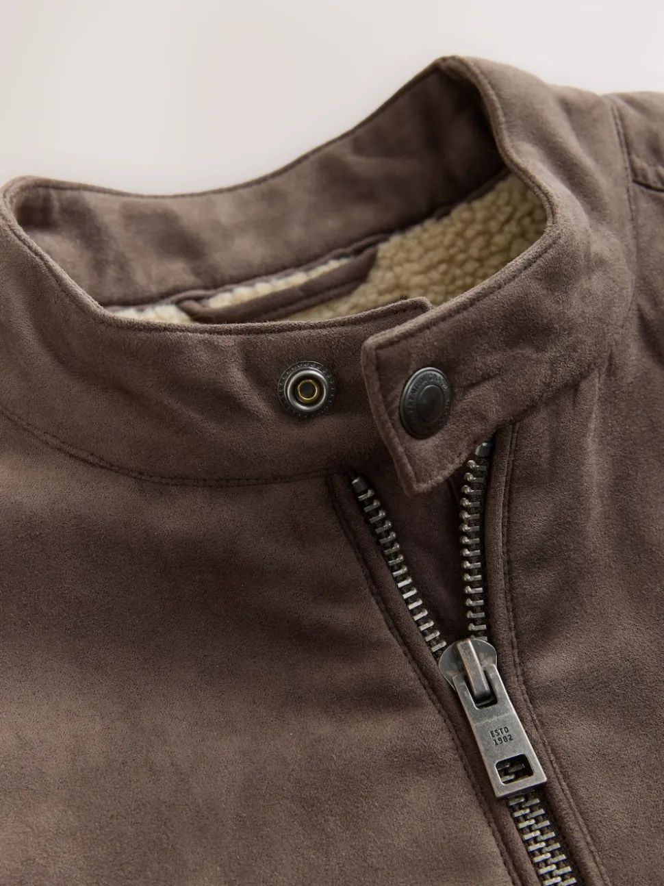 Mushroom Brown Faux Suede Borg Lined Zip Jacket