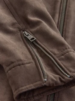 Mushroom Brown Faux Suede Borg Lined Zip Jacket