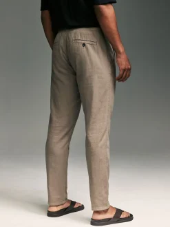 Mushroom Brown/Light Grey Linen Cotton Elasticated Drawstring Trousers 2 Pack