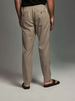 Mushroom Brown/Light Grey Linen Cotton Elasticated Drawstring Trousers 2 Pack