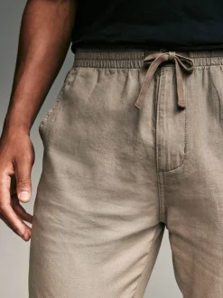 Mushroom Brown/Light Grey Linen Cotton Elasticated Drawstring Trousers 2 Pack