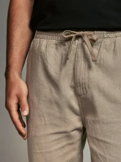 Mushroom Brown/Light Grey Linen Cotton Elasticated Drawstring Trousers 2 Pack