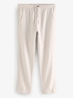 Mushroom Brown/Light Grey Linen Cotton Elasticated Drawstring Trousers 2 Pack