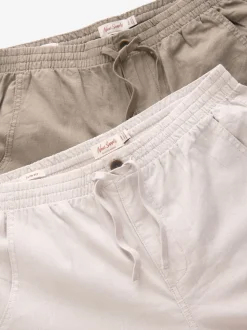 Mushroom Brown/Light Grey Linen Cotton Elasticated Drawstring Trousers 2 Pack