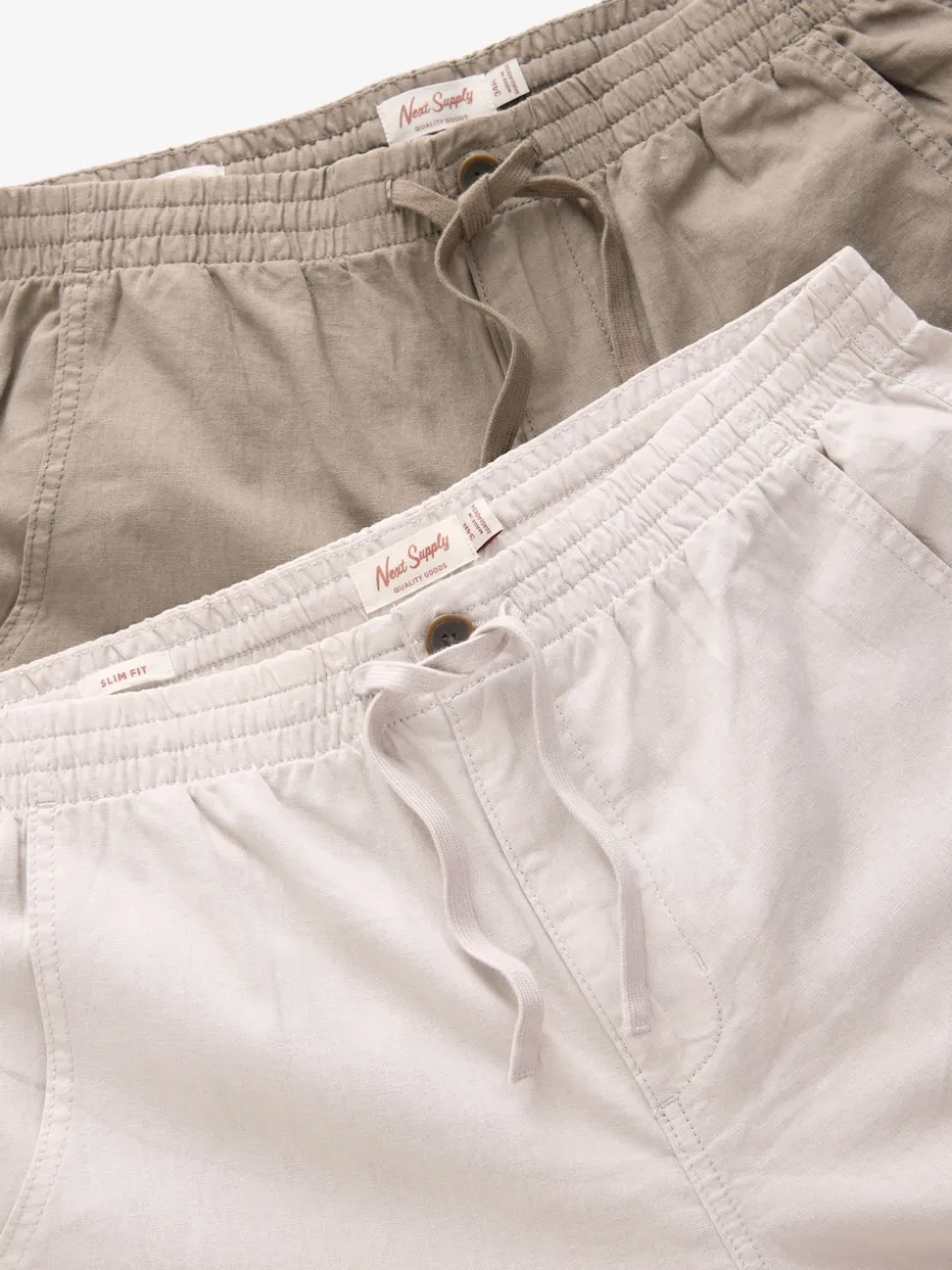 Mushroom Brown/Light Grey Linen Cotton Elasticated Drawstring Trousers 2 Pack