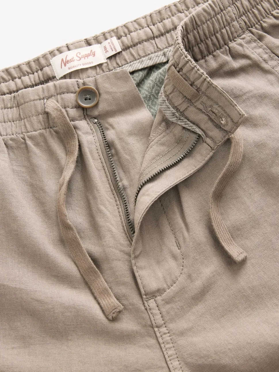 Mushroom Brown/Light Grey Linen Cotton Elasticated Drawstring Trousers 2 Pack