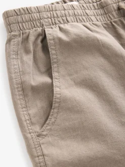 Mushroom Brown/Light Grey Linen Cotton Elasticated Drawstring Trousers 2 Pack
