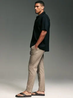 Mushroom Brown/Light Grey Linen Cotton Elasticated Drawstring Trousers 2 Pack
