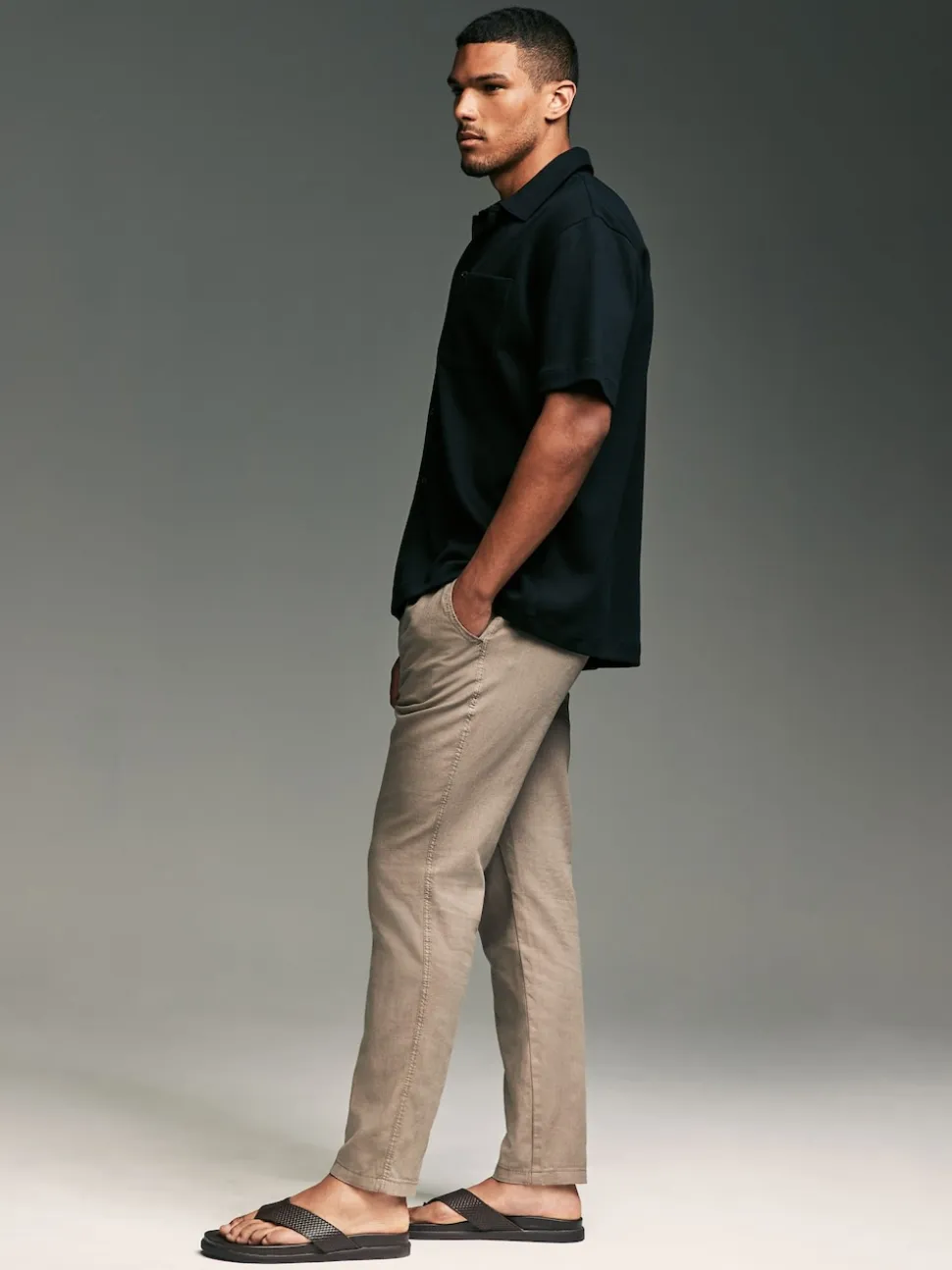 Mushroom Brown/Light Grey Linen Cotton Elasticated Drawstring Trousers 2 Pack