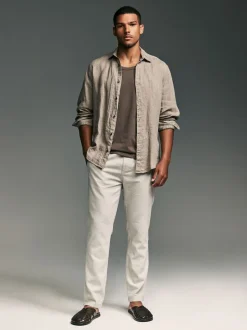 Mushroom Brown/Light Grey Linen Cotton Elasticated Drawstring Trousers 2 Pack