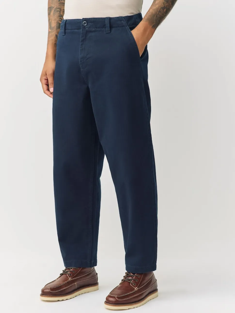 Navy Barrel Fit Authentic Cotton Rich Stretch Trousers