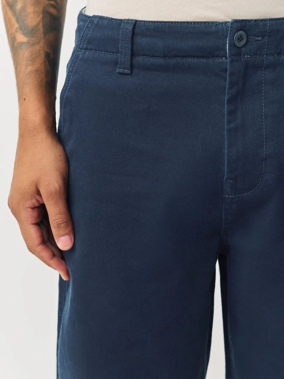 Navy Barrel Fit Authentic Cotton Rich Stretch Trousers