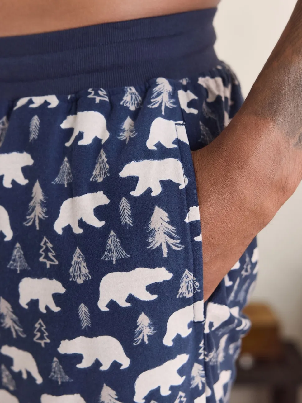 Navy Blue / Neutral Polar Bear Motionflex Cosy Cuffed Pyjama Bottoms