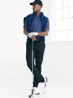 Navy Blue Active Geometric Print Golf Polo Shirt