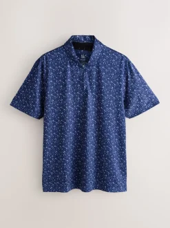 Navy Blue Active Geometric Print Golf Polo Shirt