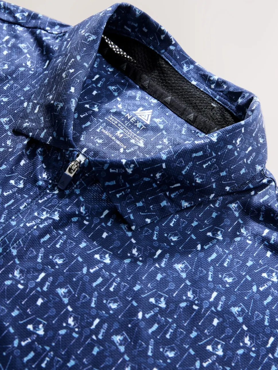 Navy Blue Active Geometric Print Golf Polo Shirt