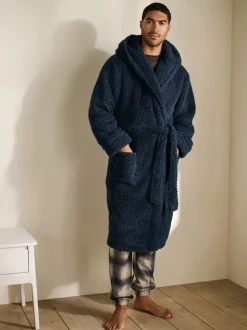Navy Blue Borg Dressing Gown