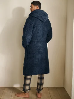 Navy Blue Borg Dressing Gown