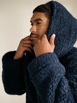 Navy Blue Borg Dressing Gown