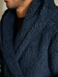 Navy Blue Borg Dressing Gown