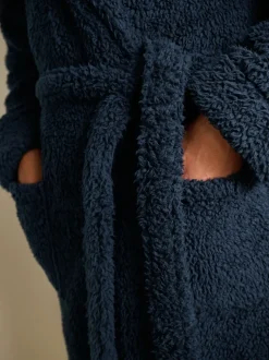 Navy Blue Borg Dressing Gown