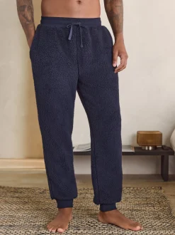 Navy Blue Borg Fleece Cuffed Joggers