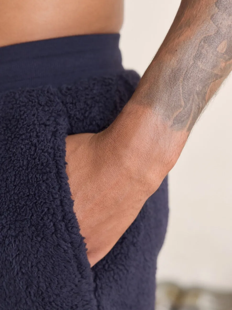 Navy Blue Borg Fleece Cuffed Joggers