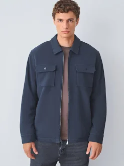 Navy Blue Borg Fleece Lined Shacket