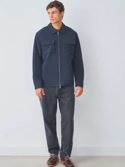 Navy Blue Borg Fleece Lined Shacket