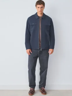 Navy Blue Borg Fleece Lined Shacket