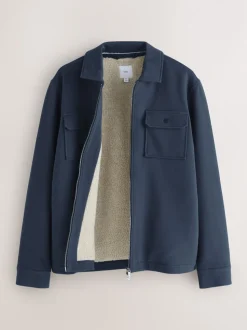 Navy Blue Borg Fleece Lined Shacket