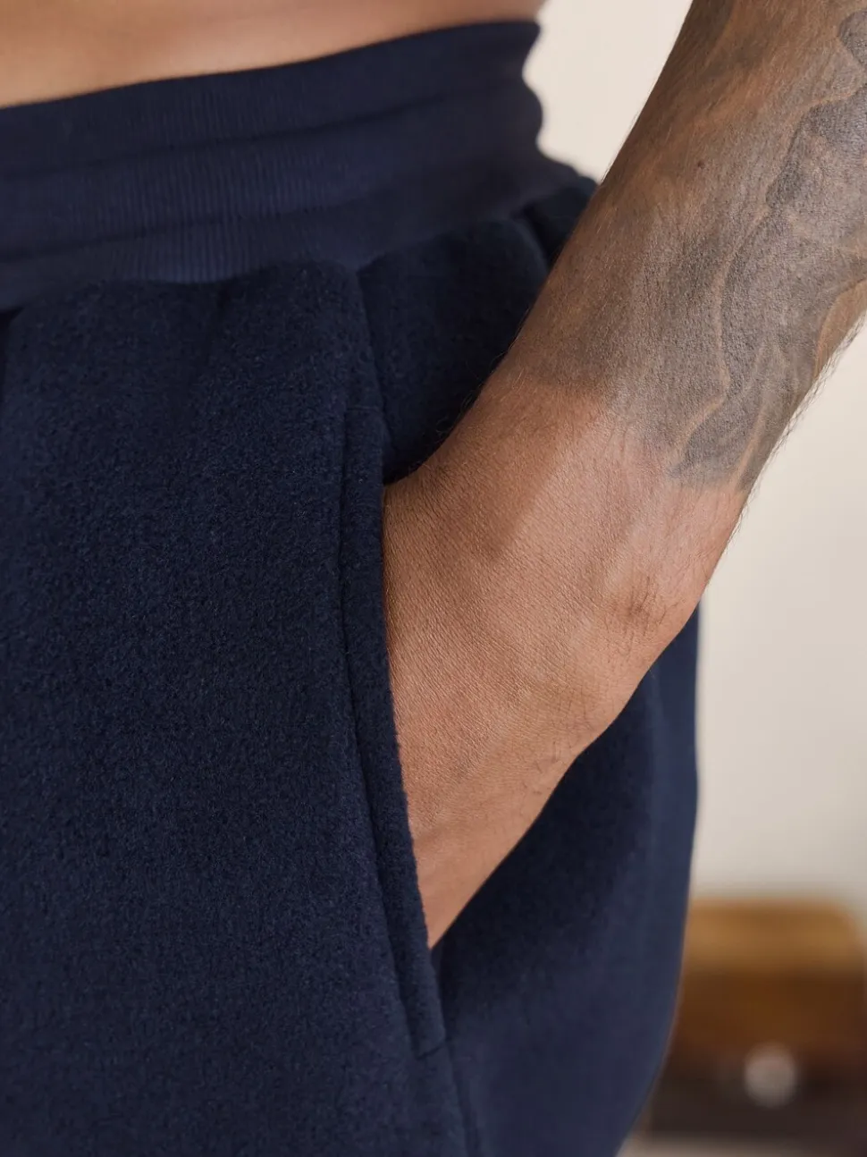 Navy Blue Borg Fleece Lined Cuffed Joggers