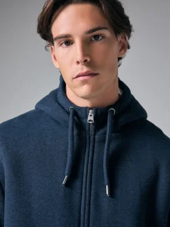 Navy Blue Borg Fleece Lined Full Zip Hoodie