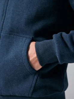 Navy Blue Borg Fleece Lined Full Zip Hoodie