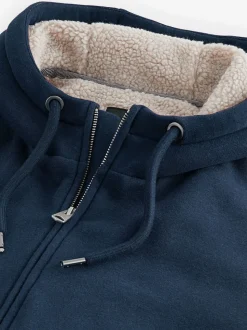 Navy Blue Borg Fleece Lined Full Zip Hoodie