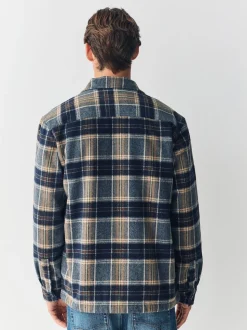 Navy Blue Borg Lined Check Shacket